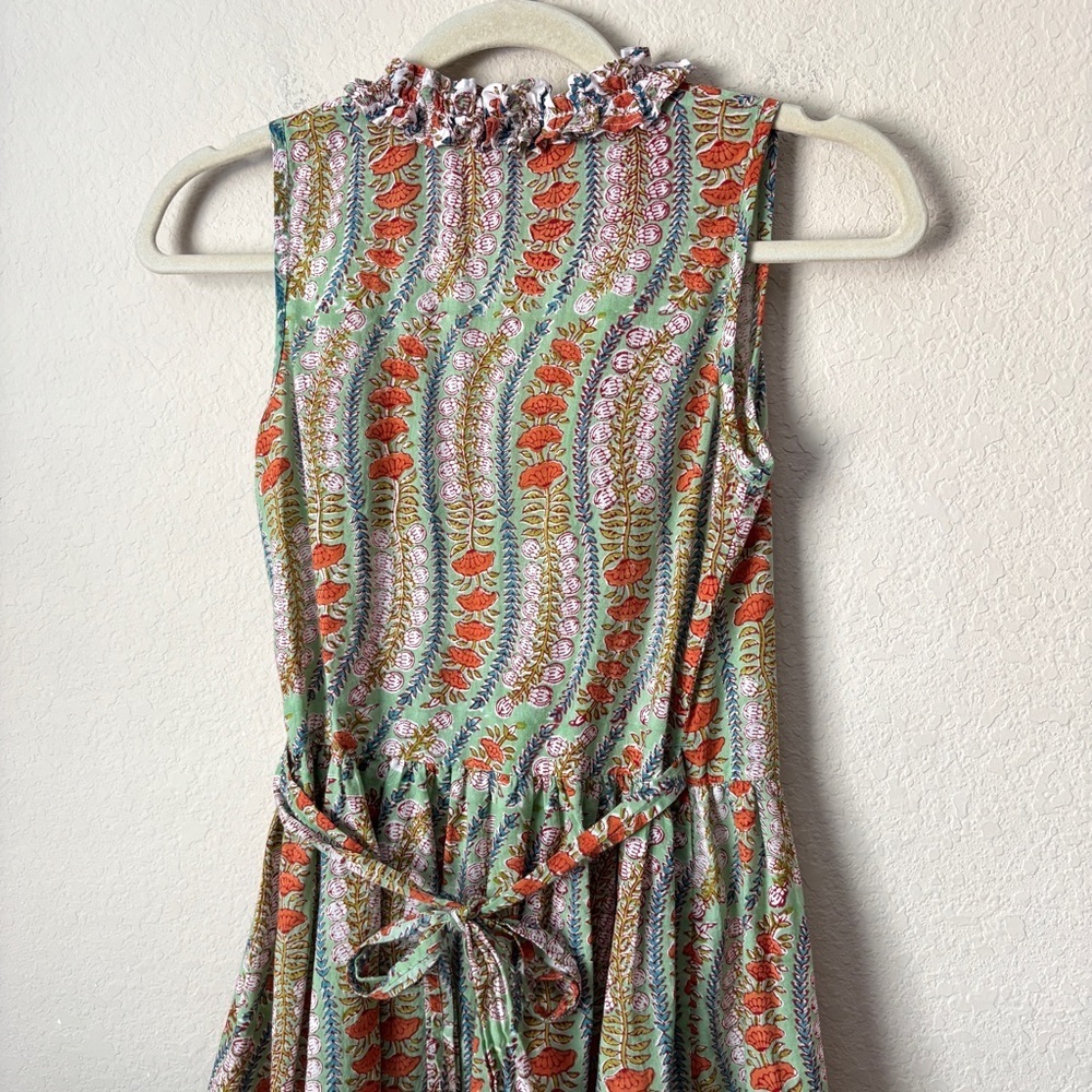 Anokhi Koki Boho Block Print Ruffle Trim Midi Wrap Dress Girls 10-11 Yrs - Picture 10 of 15